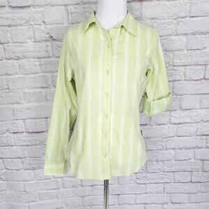 Patagonia Long-Sleeved Island Hopper Shirt Button Down Green White Stripe Sz 4
